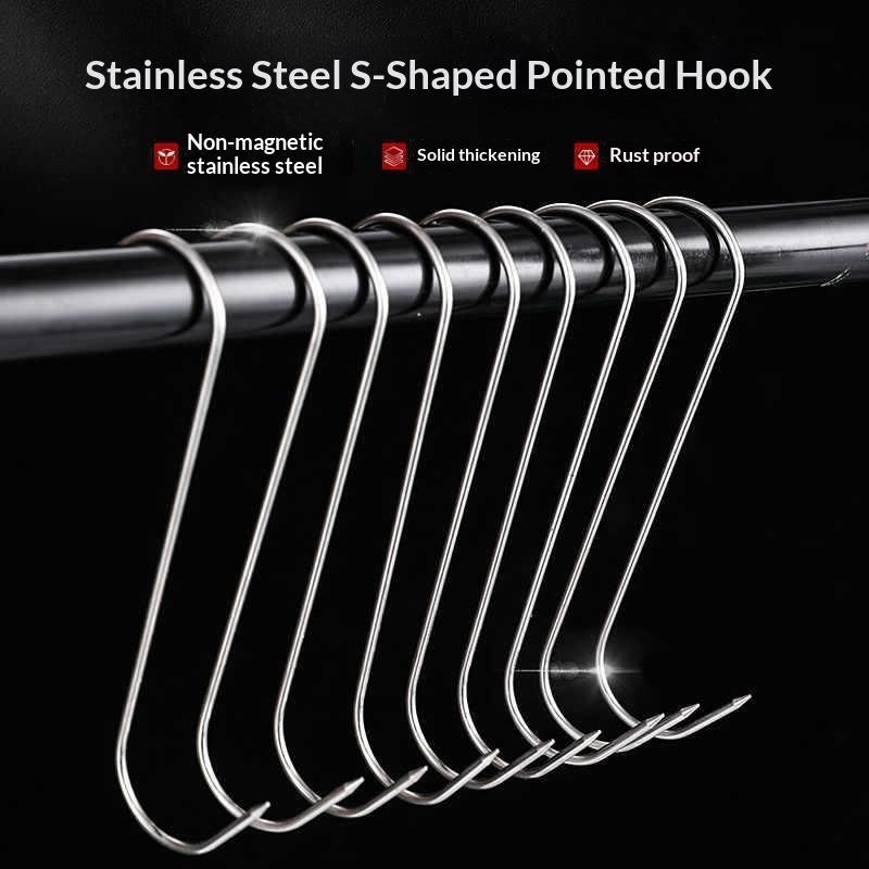 20pcs Heavy Duty S Shaped Butcher Hooks Sharp Tip Metal Hangers for Meat Sausages Hanging Home Grilling