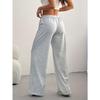 Sporty Style Ladies Casual Wide Leg Pants Elastic Waistband Loose Medium Stretch Fabric Machine Washable Ankle Pants
