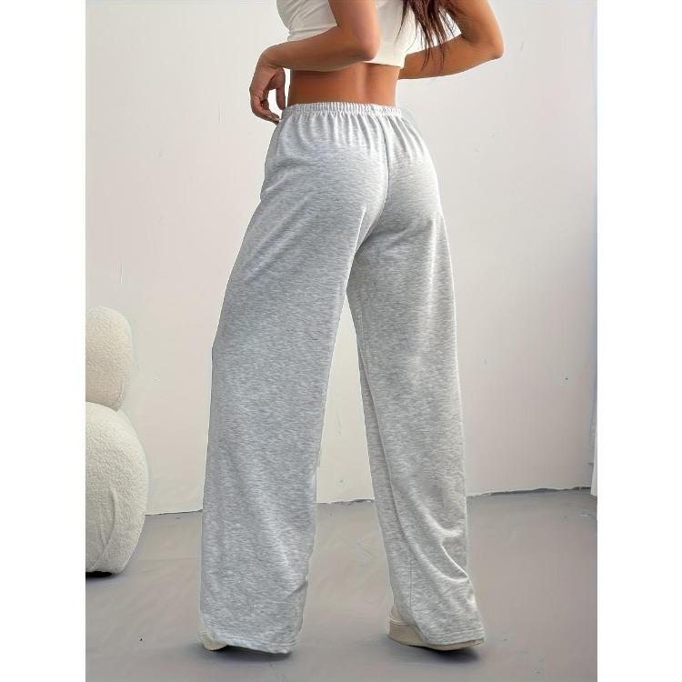 Sporty Style Ladies Casual Wide Leg Pants Elastic Waistband Loose Medium Stretch Fabric Machine Washable Ankle Pants