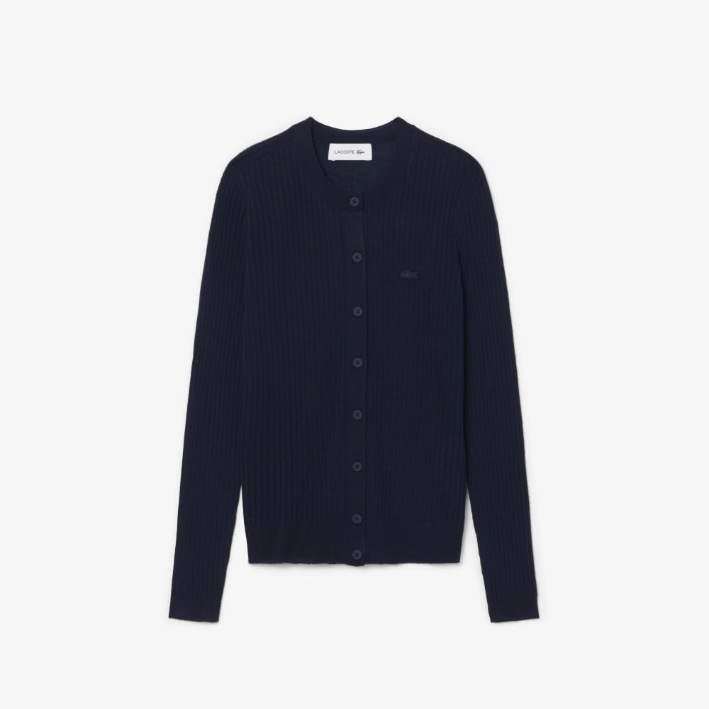 Lacoste Women's Fine Merino Wool Ribbed Long Sleeve Cardigan AF4141-56G166
