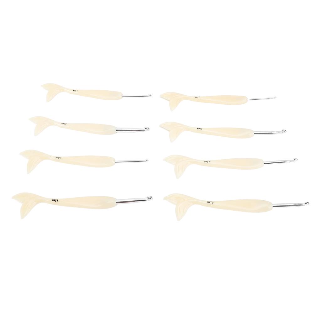 8Pcs Crochet Hook ABS Fish Tail Handle Aluminum Hook 2.5mm to 6.0mm Ergonomic Handle Crochet Hook Se
