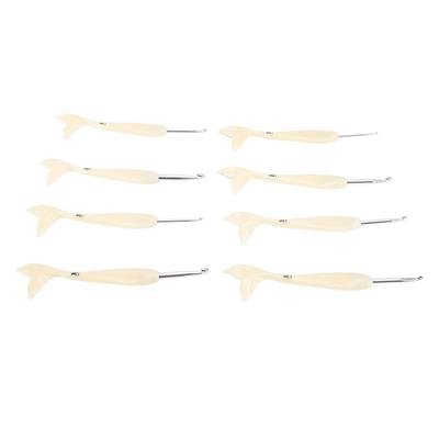 8Pcs Crochet Hook ABS Fish Tail Handle Aluminum Hook 2.5mm To 6.0mm Ergonomic Handle Crochet Hook Set White