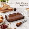 Bamboo‑Wood Butter Jar In Natural Wood Color,Clear Plastic‑Lidded Butter‑Keeper,Covered Butter Container for Kitchen Countertop