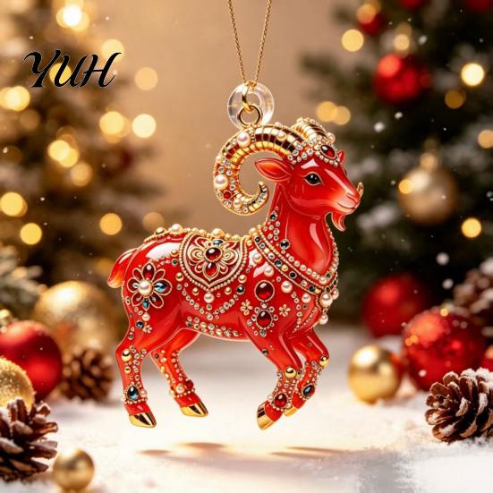 Decorative Wall Pendant 2D Sheep Hanging Ornament, Acrylic Pendant, Cute Animal Ornament New Year Decoration for Christmas Tree, Mantel, Car Interior