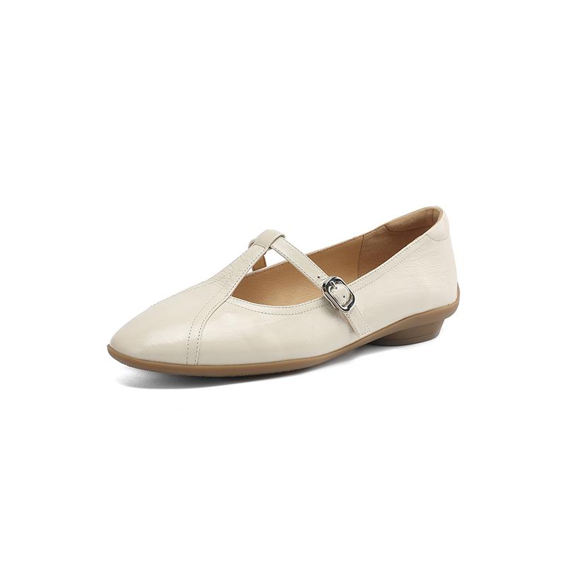 Fashion New Spring/Summer Genuine Leather Women Pumps Shoes for Women Fashion Retro Round Toe Mary Jane Shoes Ladies Handmade Beige