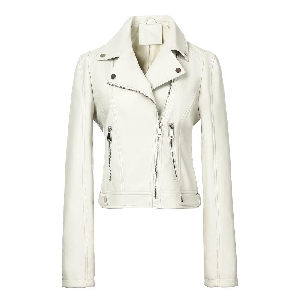 Women's cross-border waist PU leather jacket, locomotive wind lapel jacket jack women's enlarged leather jacket 1XL to 5XL