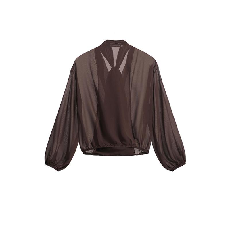 Frühling Neue Fliege Elegante Casual Shirts Frauen Sommer Laterne Ärmel Tops Temperament V-ausschnitt frauen Blusen Mode Dünne Damen Chiffon Hemd 26420