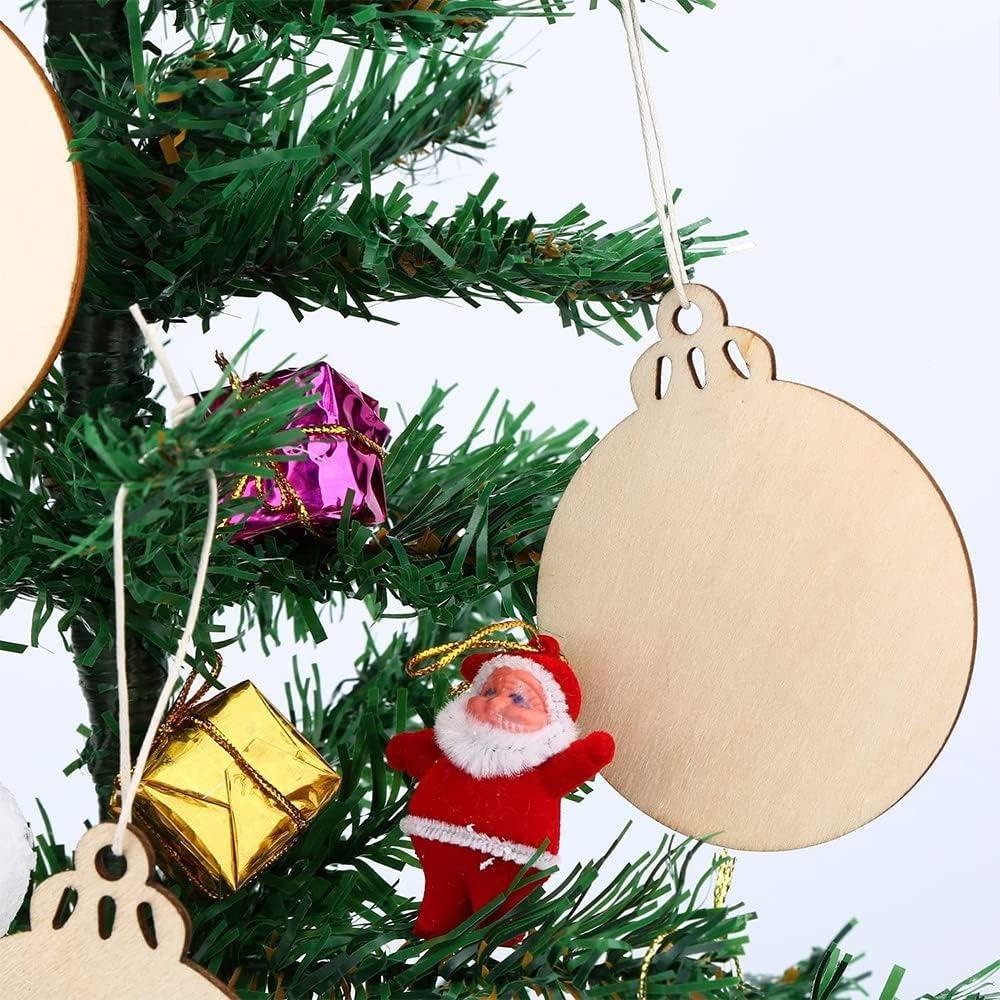 20Pcs Christmas Wooden Baubles Round Wood Slices Wood Disc Hanging Ornaments Baubles for DIY Crafts Christmas Tree Decoration