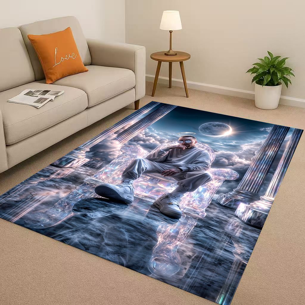 3D Classic Top Hip Hop Rapper Star Cartoon Art Living Room Non-Slip Area Rug Carpet for Bedroom Playroom Sofa,Home Decor Doormat