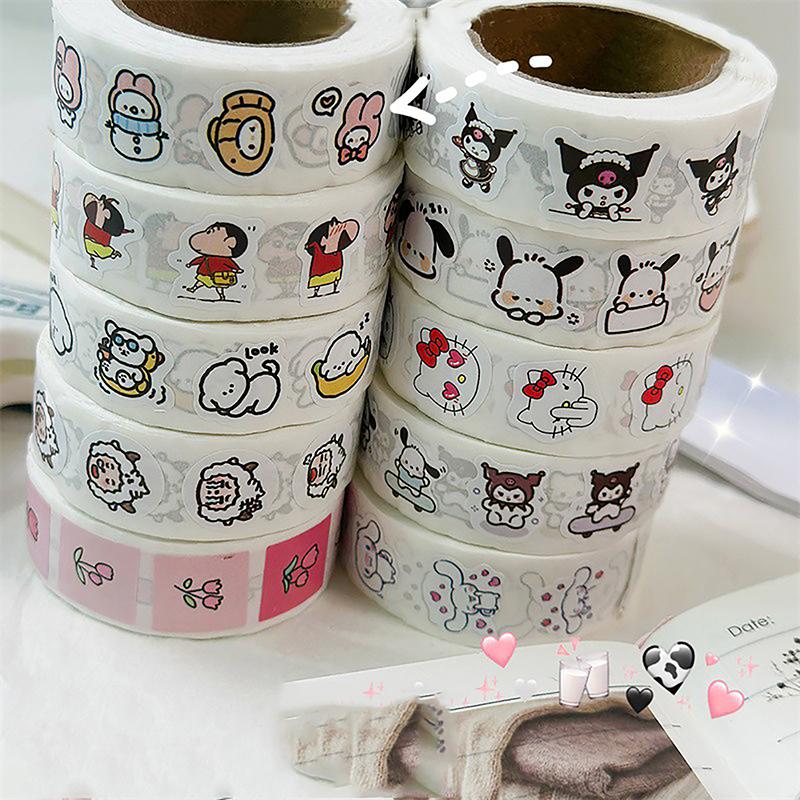 500Pcs/Roll Stickers Kawaii Hello Kitty Melody Kuromi Cinnamoroll Cartoon Kids Reward Stickers Gift Decoration Decals Toys