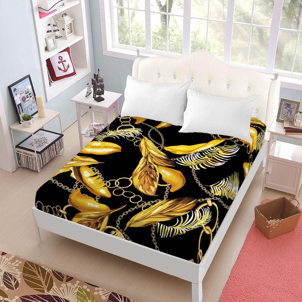 Bezszwowe Łańcuchy Barokowe Prześcieradło z Gumką King Queen Double Full Size Zestaw Pościeli Głębokość 25cm