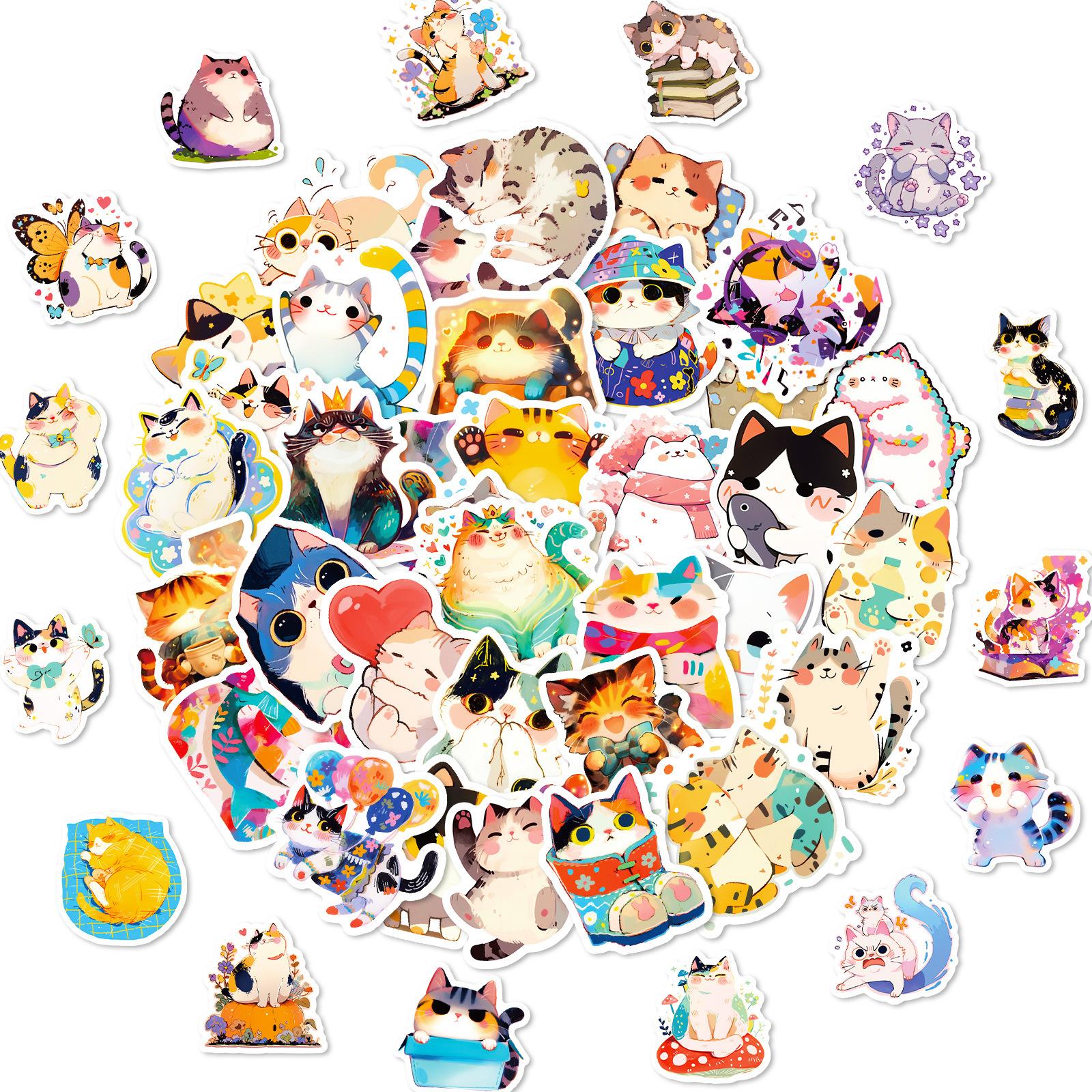 

50 Pcs Cute Watercolor Cat Stickers,Japanese Kawaii Vinyl Decals for Journaling laptops, Water Bottles children s Christmas gift