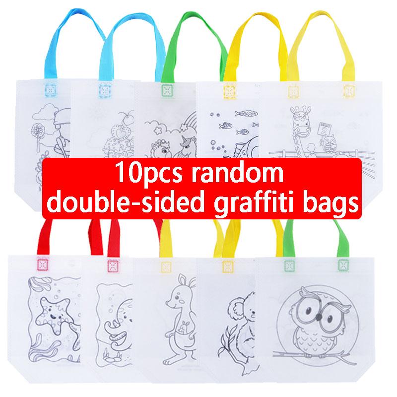Double Sided Graffiti Bag Non-woven Fabric Children Handmade DIY Painting Colored Toys Color Cognition Puzzle Birthday Gift TMZ