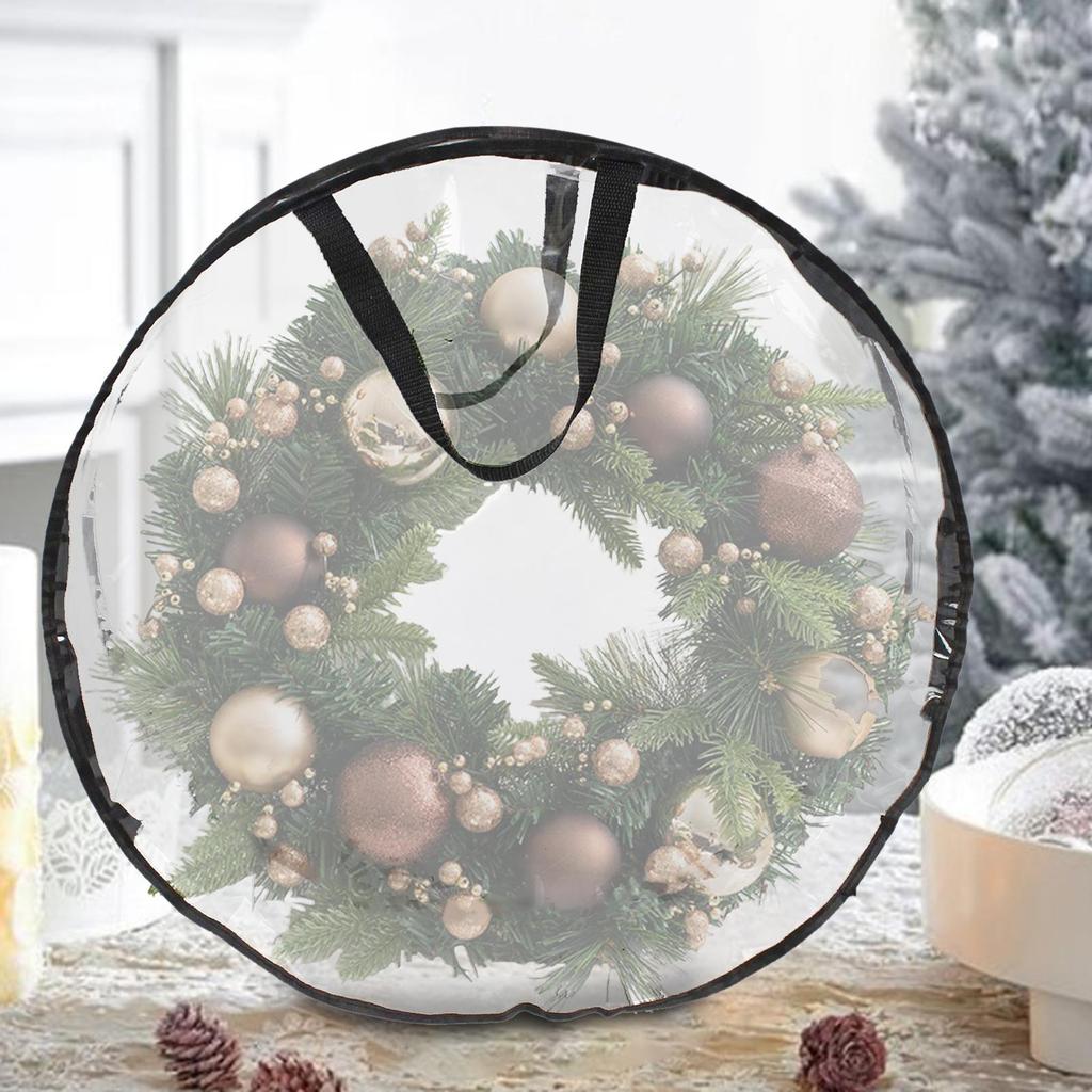 Christmas Wreath Storage Bag Transparent with Handles Dual Zipper PVC Organizer