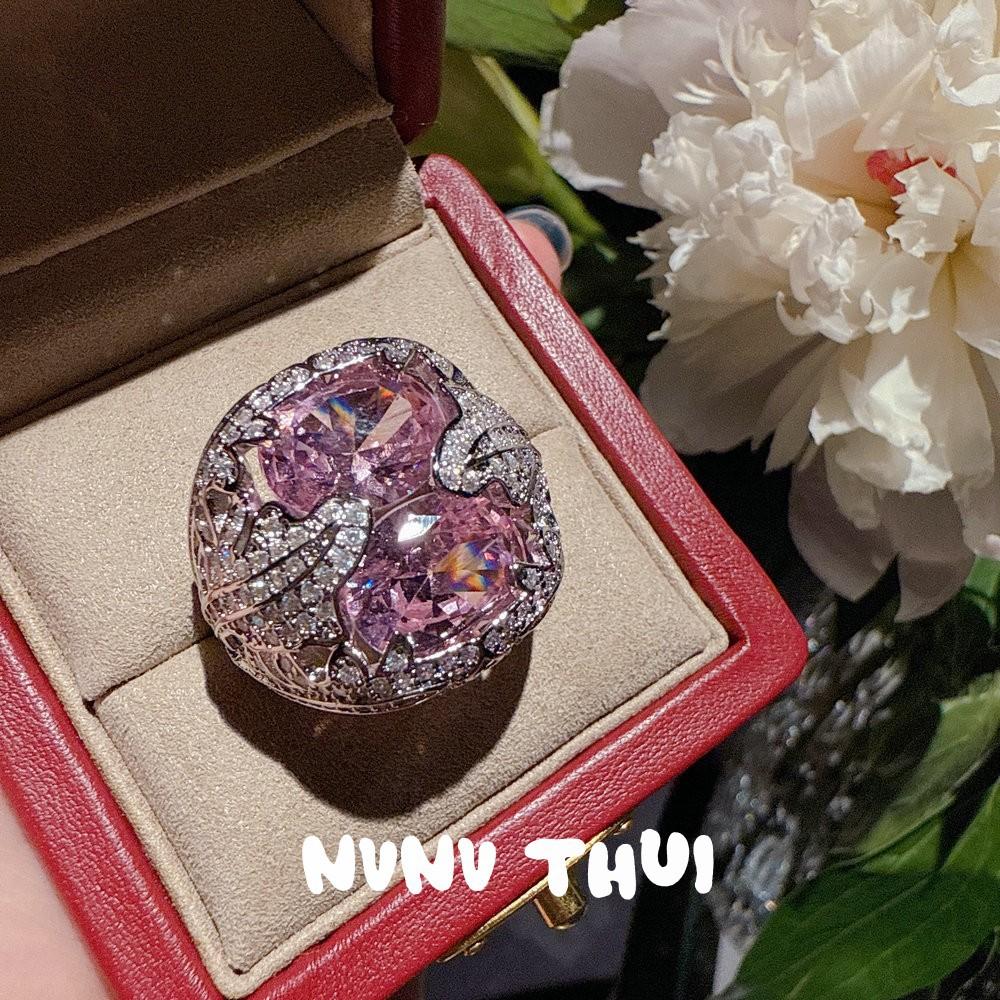 Jewelry, Vintage Crown Jewel Ring, Wedding Banquet, Bud Rose Pink Zircon Ring, Set