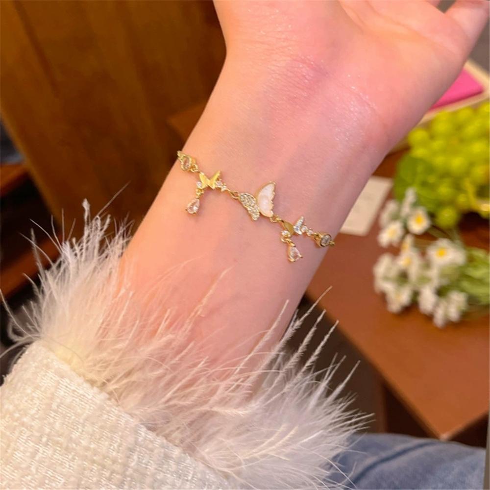 Křišťálové Módní Bílé Zirkonové Motýlkové Náramky Pro Ženy Trendy Zlaté Barvy Náramky Svatba