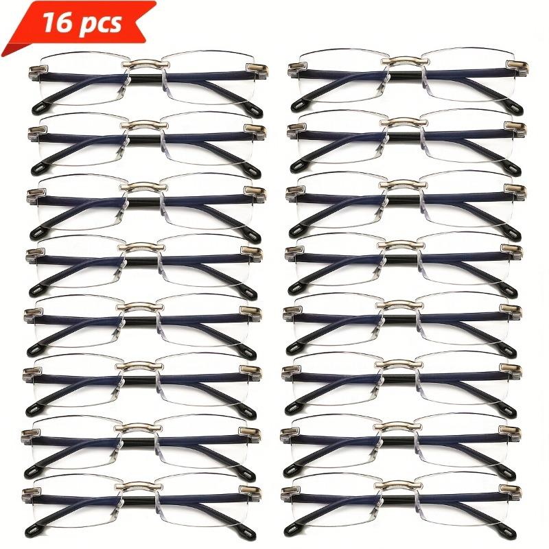 16 Pièces Lunettes de Lecture Légères Sans Monture avec Blocage de la Lumière Bleue pour Hommes et Femmes Monture Rectangulaire +1.0 À +4.0