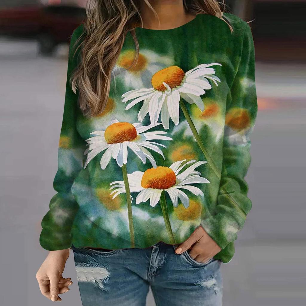 Women's T-Shirts Beautiful Flower and Bird 3D Printed Women's Long Sleeve T-shirt