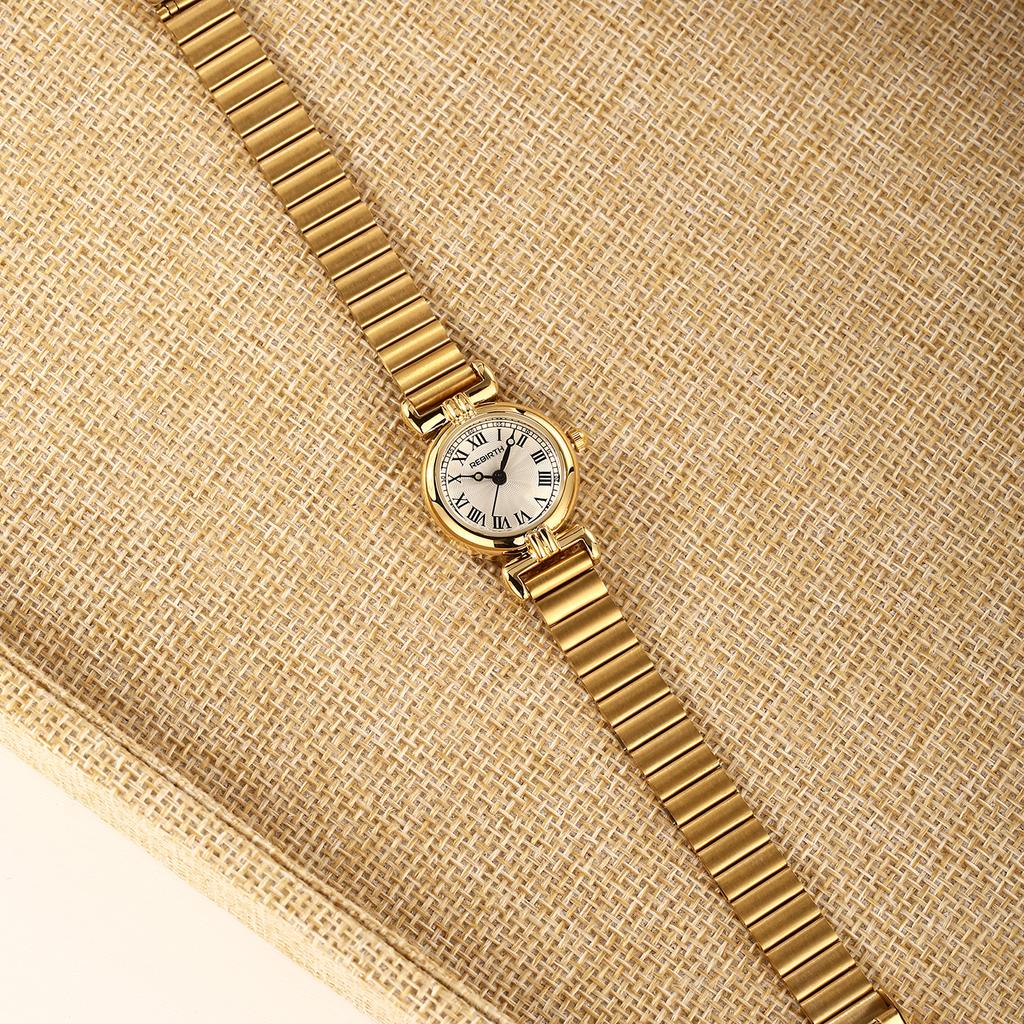 Gold Stainless Steel Strap Casual Fashion Simple Roman Scale Quartz Women's Watch