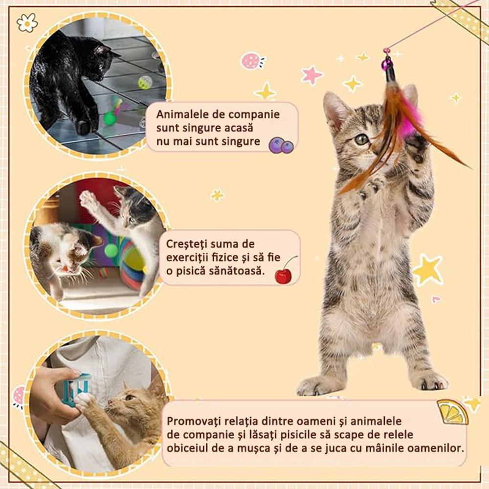 21Pcs/Set Cat Toys Set with T-Shaped Colorful Tunnel Interactive Cat Toy Feather Mouse Crinkle Balls