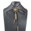 Black PU Leather Western Rodeo Bolo Tie Bola Necklace Antique Brass