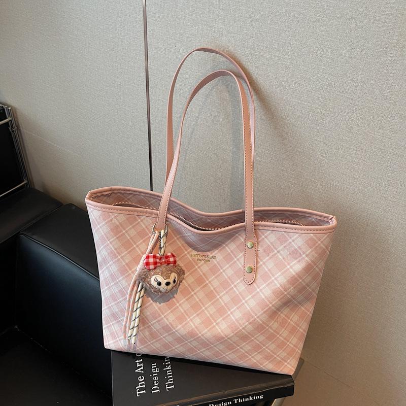 

Korean trend plaid tote bag women s shoulder bag 2025 autumn new large-capacity simple commuter handbag No pendant