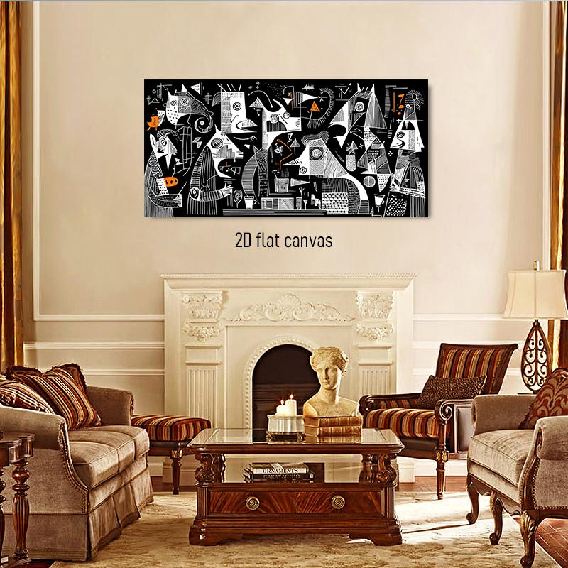 

1pcs Modern Abstract Geometry Decoration Painting Black and White Orange Art Canvas Painting Living Room Bedroom Study Wall Deco (as the picture,50x100cm No Frame)