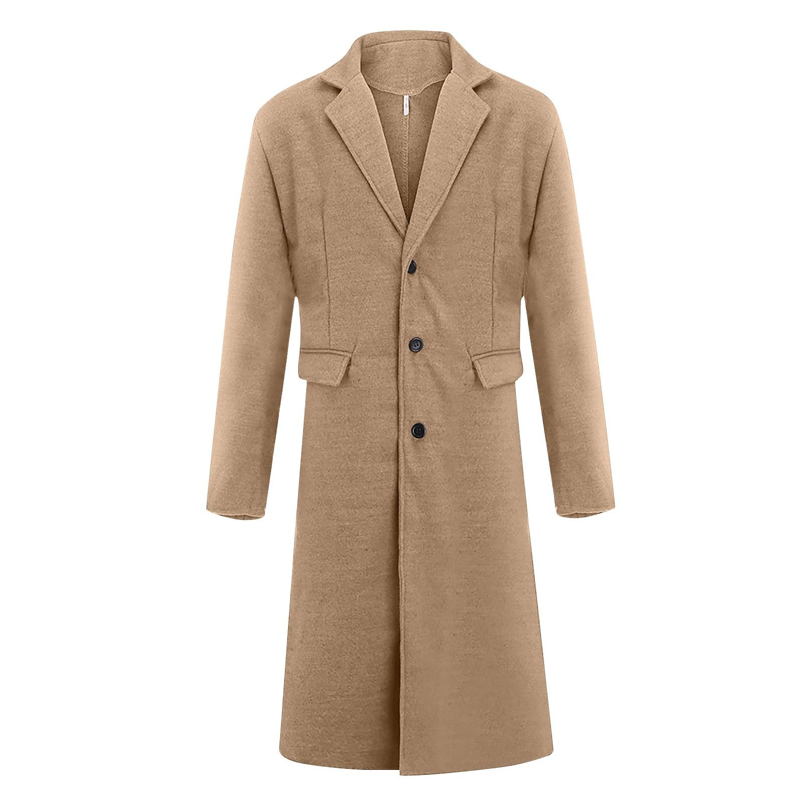 Winter Fashion Men s Slim Fit Long Single Breasted Thermal Wool Trench Coat S хаки