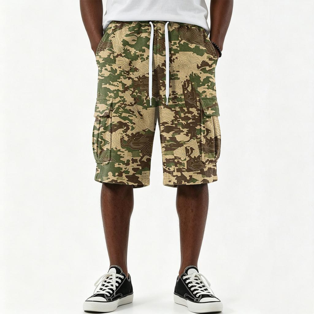 Men's Casual Print Drawstring Shorts with Pockets, 5 Inch Inseam
