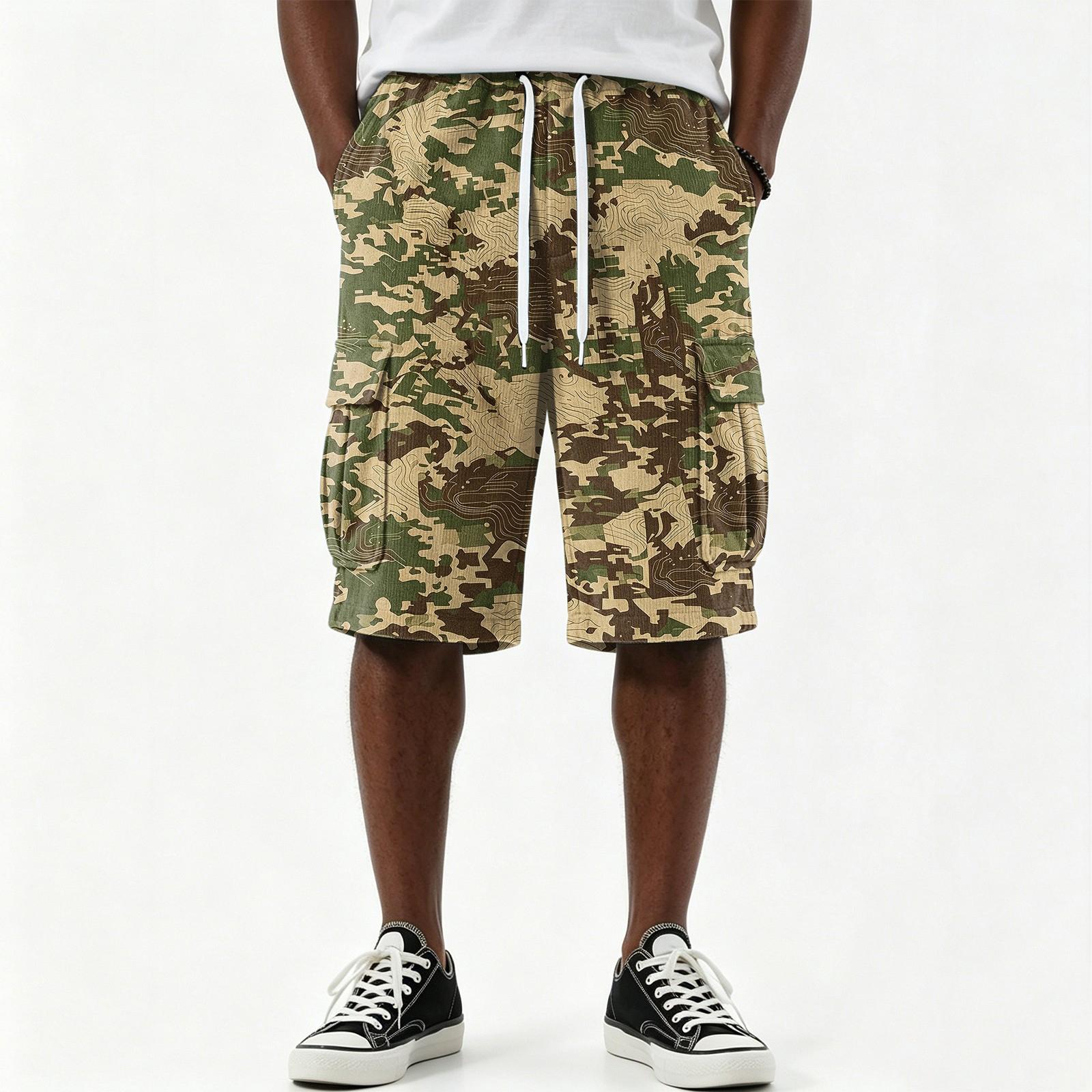 Men s Casual Print Drawstring Shorts with Pockets, 5 Inch Inseam XL