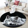 Gray Wolf Round Area Rug,Carpet Rug for Living Room Bedroom Sofa Playroom Decor,Non-slip Floor Mat