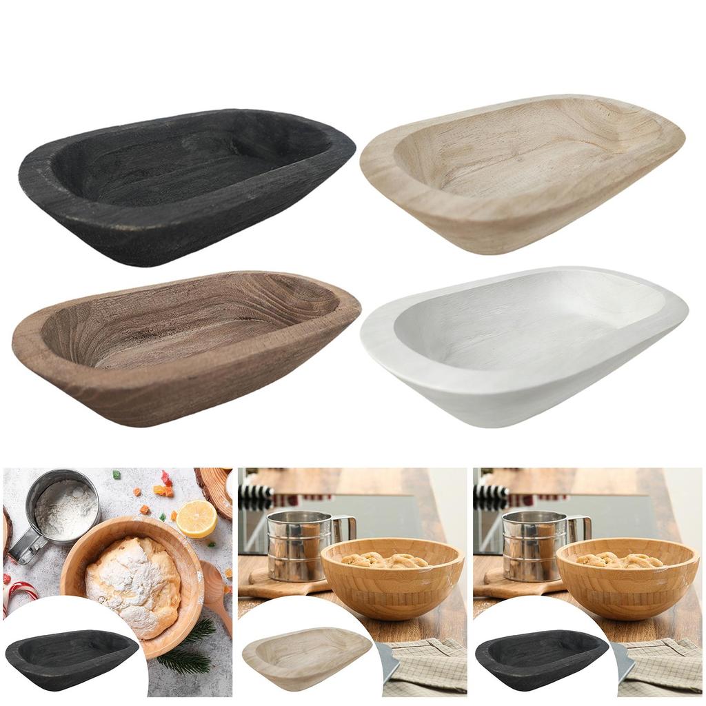 Decorative Wooden Storage Tray Hand Carved Bowl for Candle Tabletop Display for Kitchen or Living Room