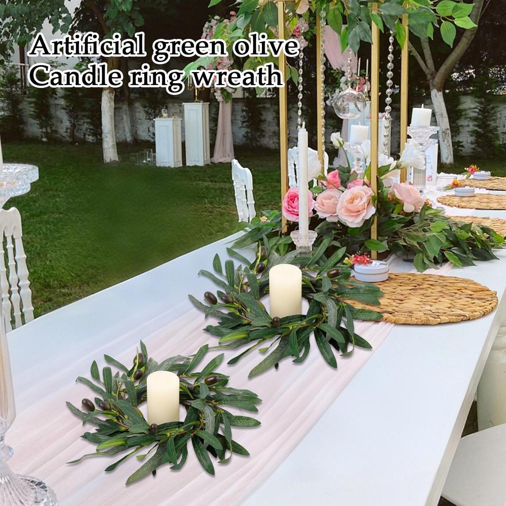 Set med 6 konstgjorda gröna olivljusringkransar
