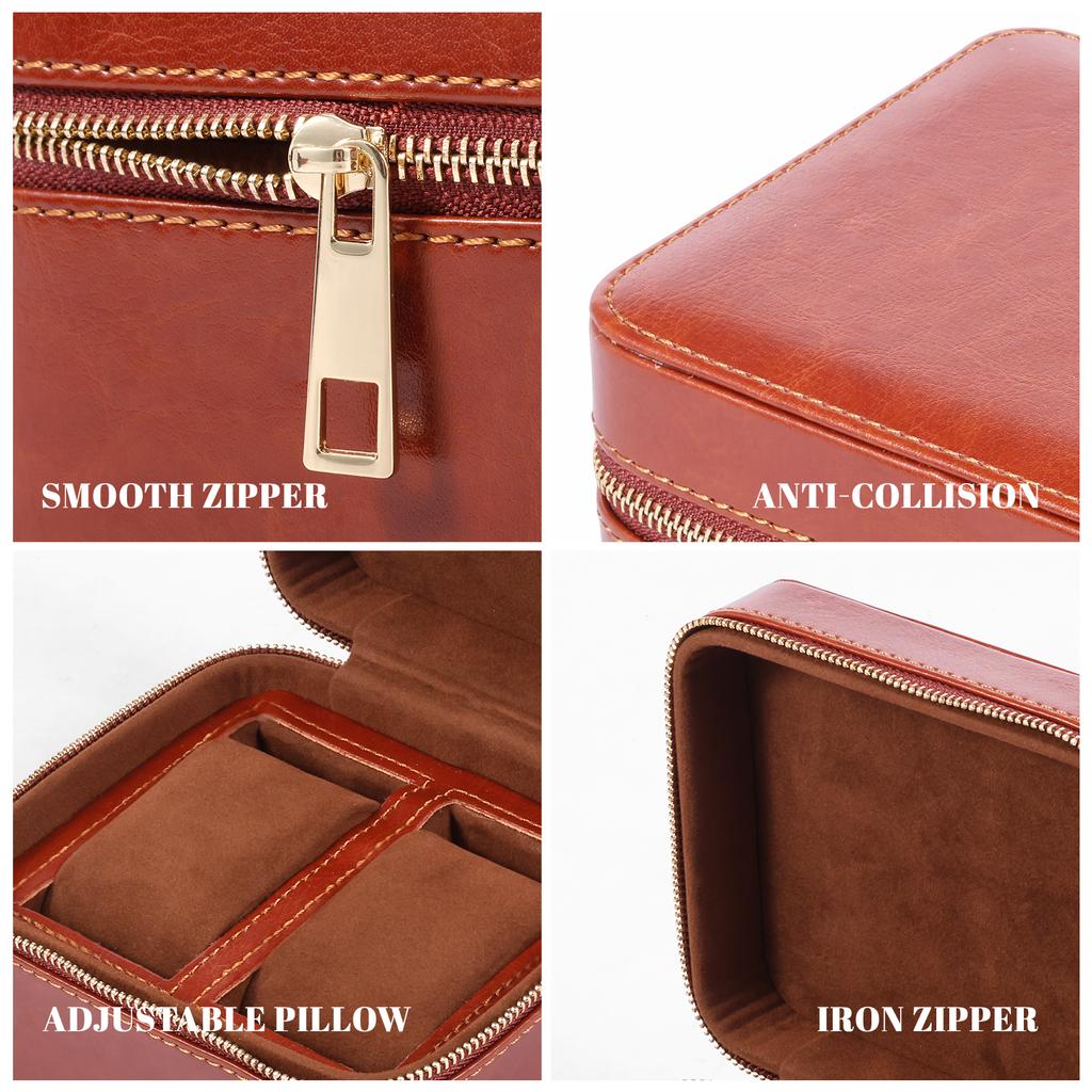 2-Schlitz Uhrenaufbewahrungsbox PU-Leder Uhren-Displaybox mit Wildleder-Innenfutter und Reißverschluss Tragbare Reise-Uhren-Organizer-Box