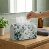 2D Flat, 1 Soft Plant Fiber Tissue Box Cover with a Neutral Eucalyptus Leaf Design, Durable Fabric Multi-Purpose Decorative Storage Box, Suitable for 
