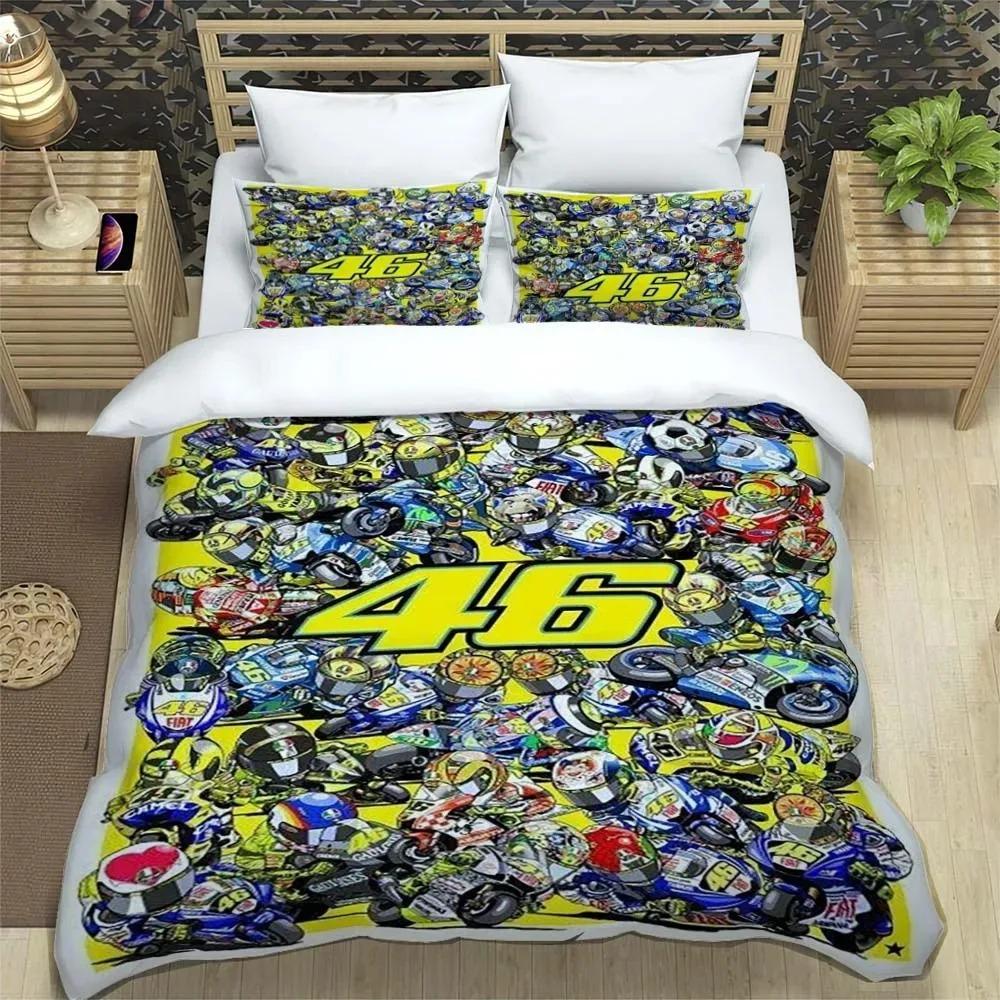 3D-gedrucktes Motorrad-Flotten-VR-46 Bettbezug Kissenbezug Bettwäsche-Set Einzelbett Doppelbett King für Kinder Erwachsene Schlafzimmer