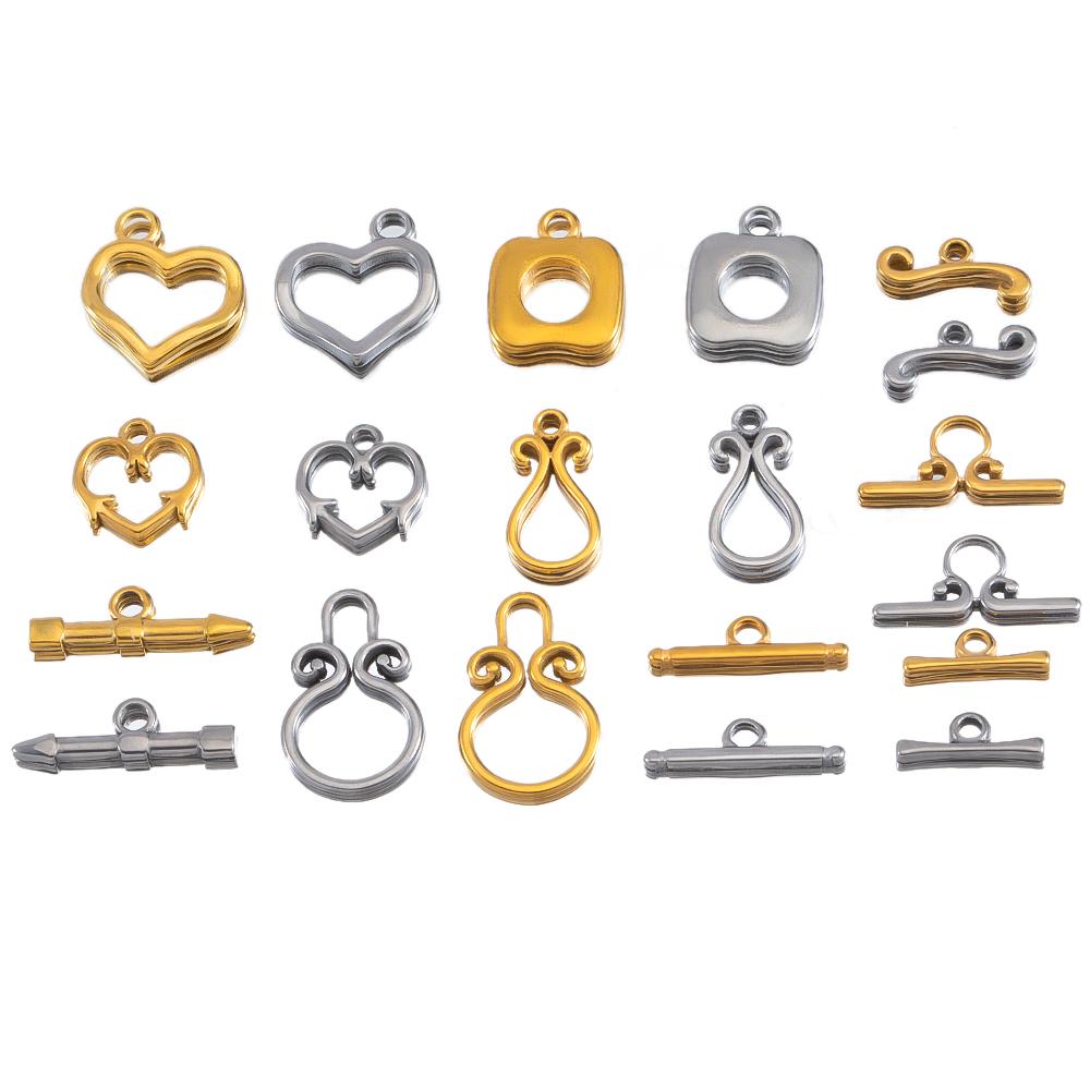 3sets/lot Stainless Steel Heart OT Toggle Clasp Hook Rings Connectors for DIY Necklaces Bracelets Accessories Jewelry Making