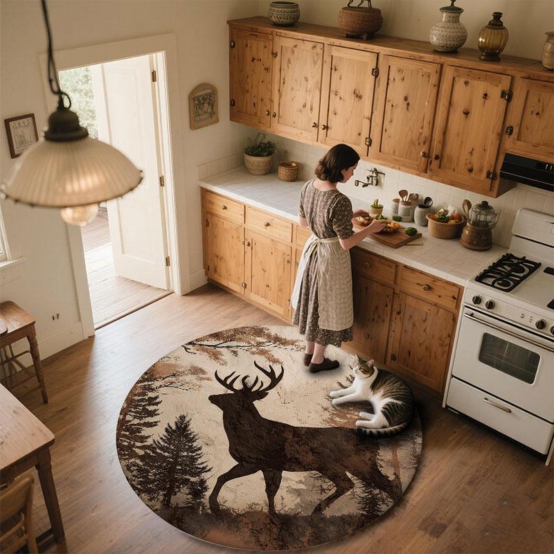 Deer Pattern Round rug,Carpet Rug for Living Room Bedroom Playroom ,Non-slip Floor Mat,Holiday Gifts and Birthday Gifts.