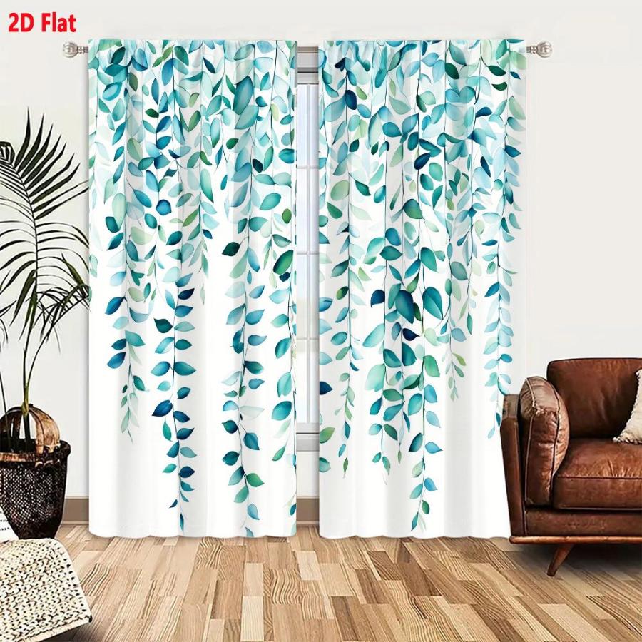 2PCS Digital Printed Curtains, Ivy Waterfall Green Vine Cascade Botanical, Window Drapes for Living Room Bedroom Home Decoration