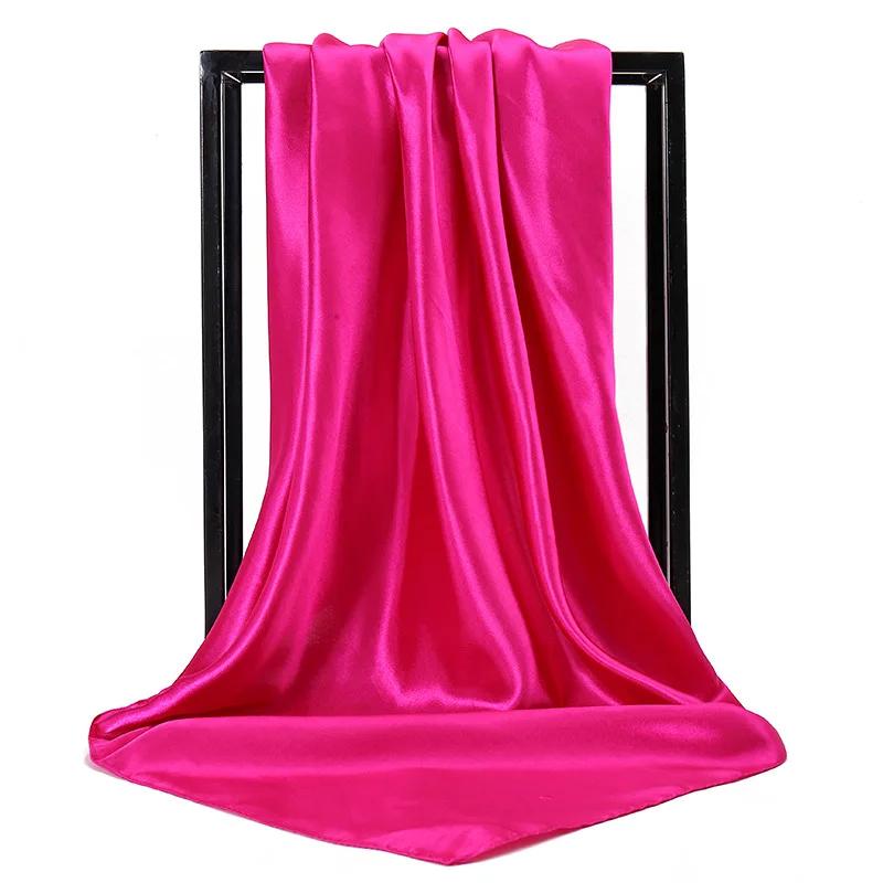 90cm Solid Colors Neckerchief Hijab Scarf For Women Silk Satin Headband Hair Scarves Female Square Shawls Head Scarfs For Ladies