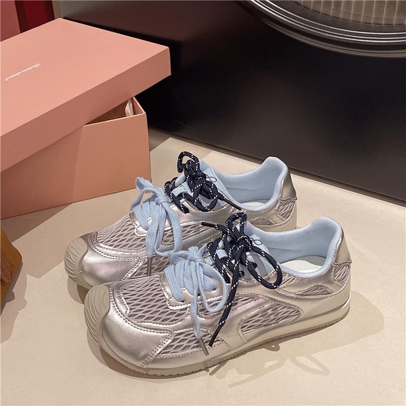 Fashion Women's Luxury Flat Sneakers, Patchwork Leather Shoes, Air Mesh, Running And Walking, Couples Wear, Fall 2025 Designer Retro