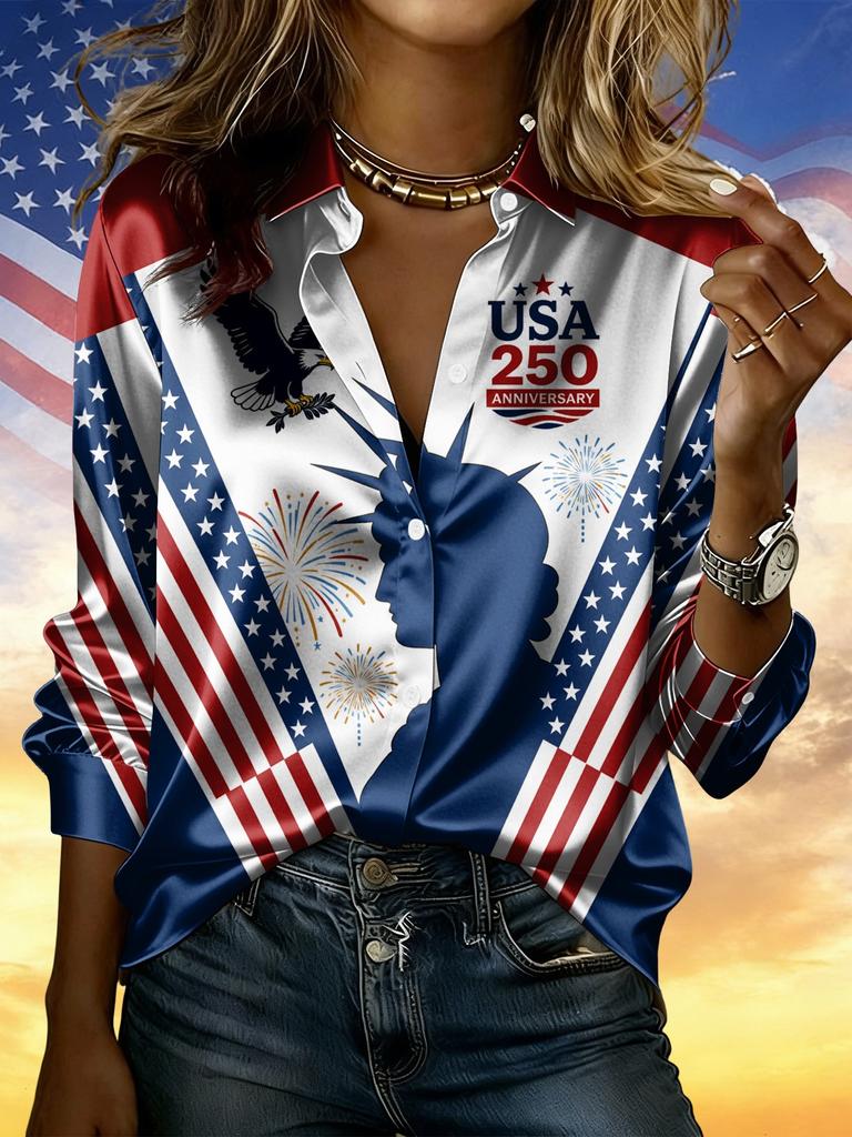 Camicia rétro a righe contrastanti in raso a maniche lunghe, camicia da pendolare temperamentale americana rétro, larga e sottile