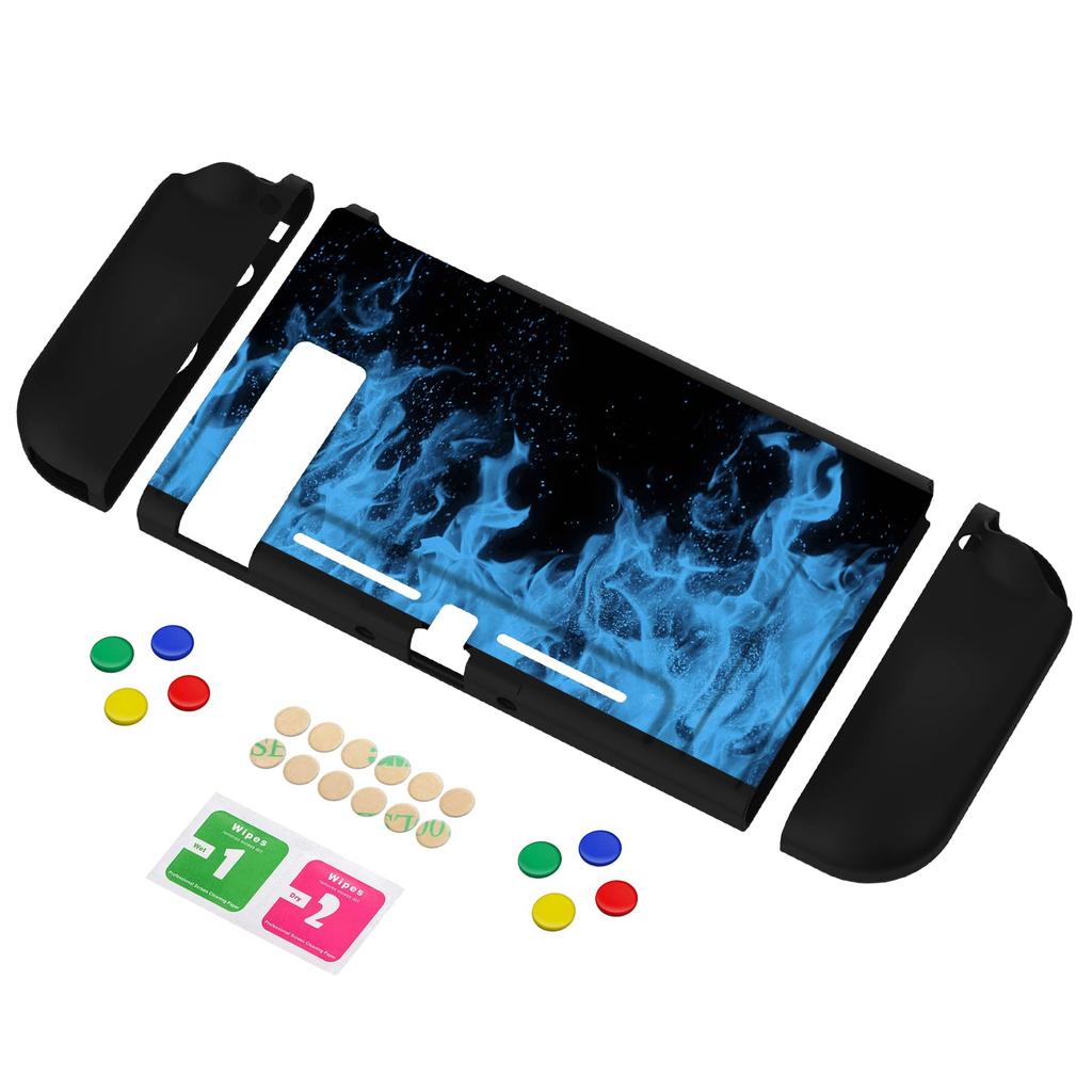 Protective case for PlayVital soft TPU slim case cover for Switch with colorful ABXY button caps Switch, [Blue frame]