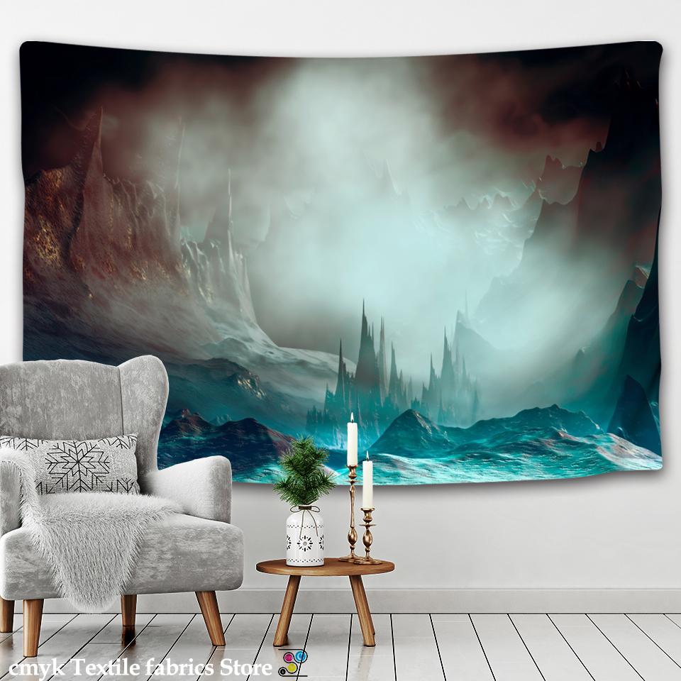 Space Time Cave Tapestry Wall Hanging Whale Sunset Peak Psychedelic Magic Witchcraft Science Fiction Bohemian Decor