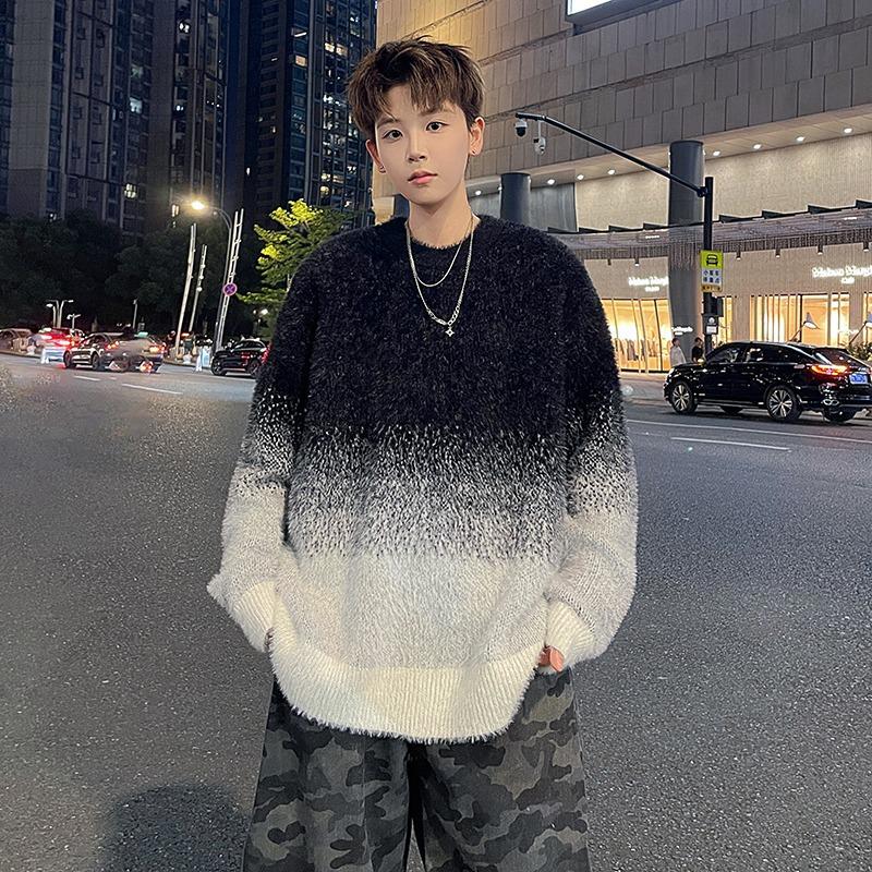

Youth Gradient Mink Sweater: Unisex Autumn/Winter High-End Faux Fur Knitwear Jacket L