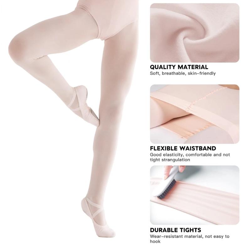 Women Girls Solid Color Transition Ballet Tights Ultra-Soft Comfortable Opaque Convertible Dance Tights Pantyhose Stocki
