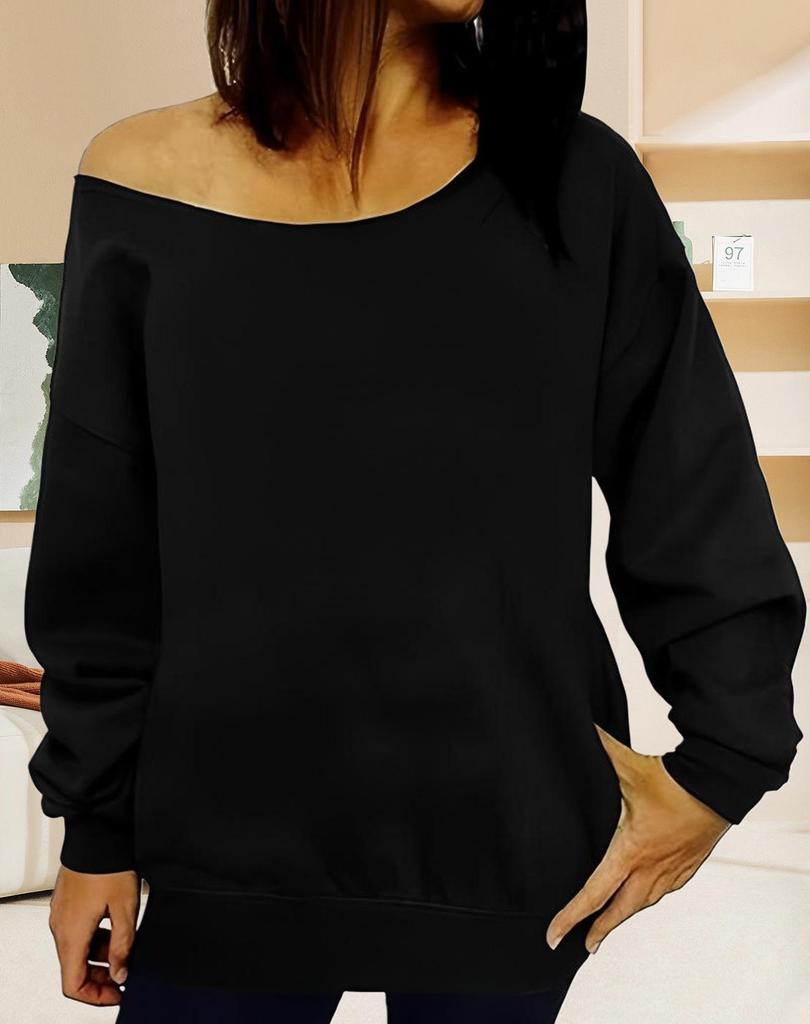 2025 Casual European & American Solid Color Women's Off-Shoulder Sweatshirt