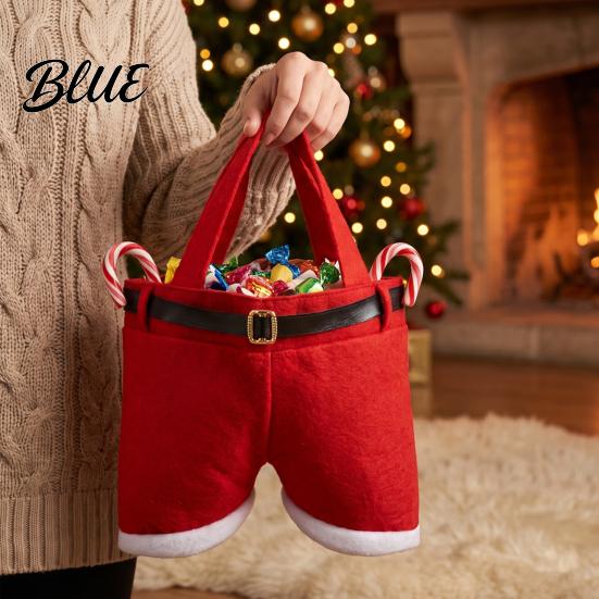 Festive Party Souvenir Bags Christmas Santa Pants Gift Bag, Red Plush Candy Tote with Handles Tree Hanging Decor for Wine Bottle, Holiday Favor