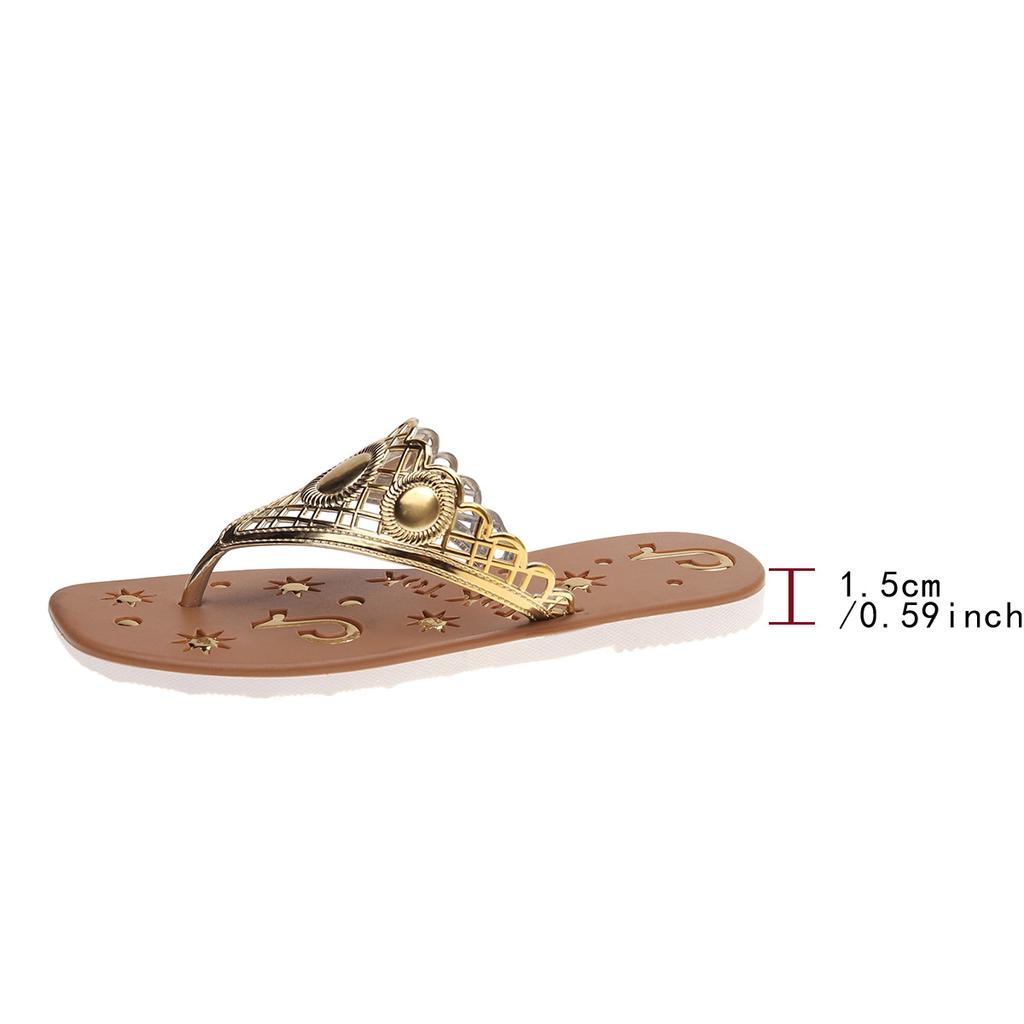 Flip Flops, Women's Shoes, Thick Soled Non Slip Slippers for Outerwear, Beach Shoes, Rhinestone Soft Soled Shoes, Flat Toe Flip Flops