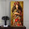 Creativity Beauty Women and Black Cat Canvas Paintings Wall Art Posters and Prints for Living Room Abstract Home Decor Mural